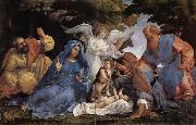 Lorenzo Lotto L'Adoration de l'Enfant Jesus avec la Vierge Marie et joseph,Elisabeth et Joachim et trois anges France oil painting artist